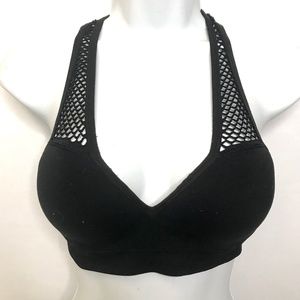 Victorias Secret PINK Sports Bra Size Small Black Fishnet Padded Cups Rave Psy